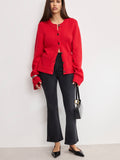 Button Front Knit Cardigan in Chili