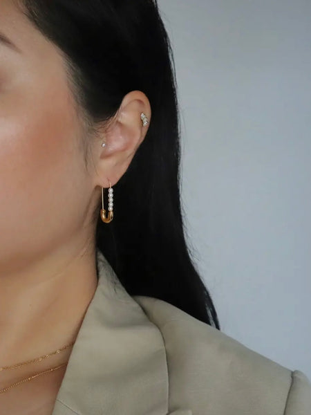 Safety Pin Pearl Earrings