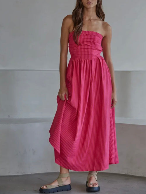 Suzy Striped Maxi Dress in Raspberry
