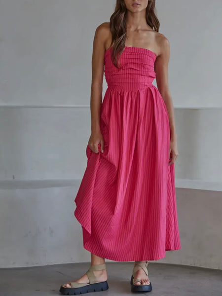 Suzy Striped Maxi Dress in Raspberry