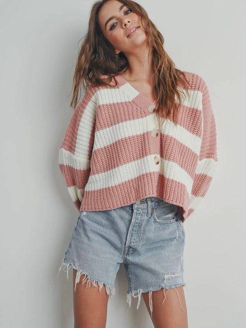 Candy Striper Cardi in Mauve & Ivory