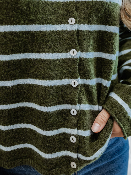 Piper Cabana Stripe Cardigan in Olive & Blue