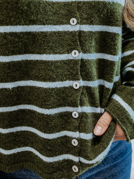 Piper Cabana Stripe Cardigan in Olive & Blue