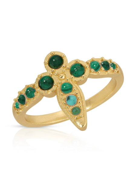 Athena Cross Ring in Malachite