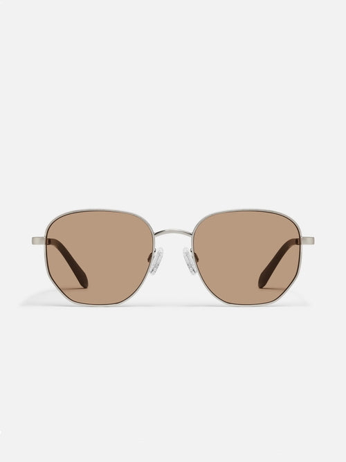 Big Time Sunnies in Brushed Silver & Tan
