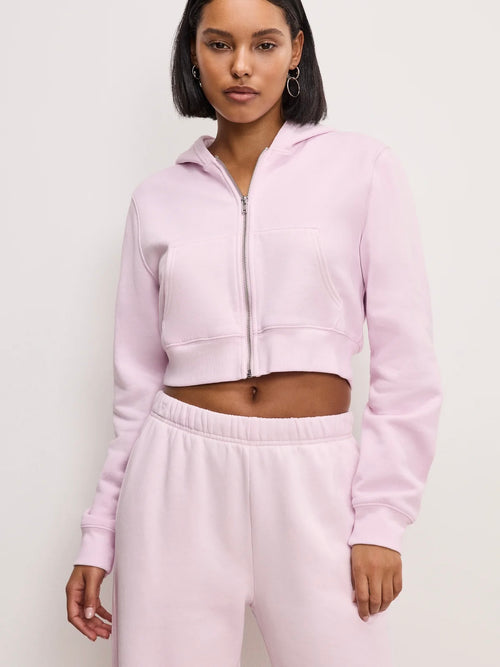 Brushed Fleece Zip Up Hoodie in Washed Cotton Candy