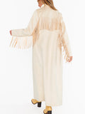 Sierra Fringe Maxi Jacket in Cream Faux Suede