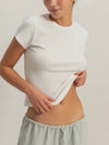 Basic Ribbed Tee in Off White