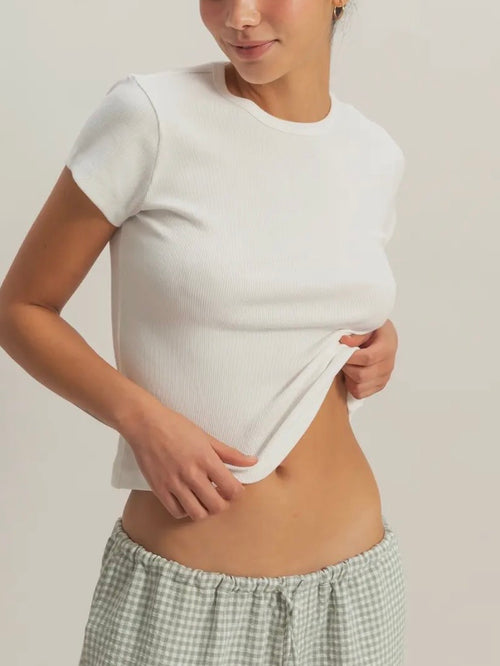Basic Ribbed Tee in Off White