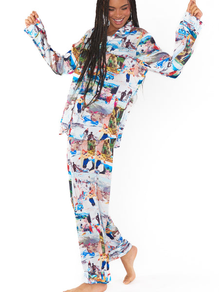Classic PJ Set in Ski Postcard Silky