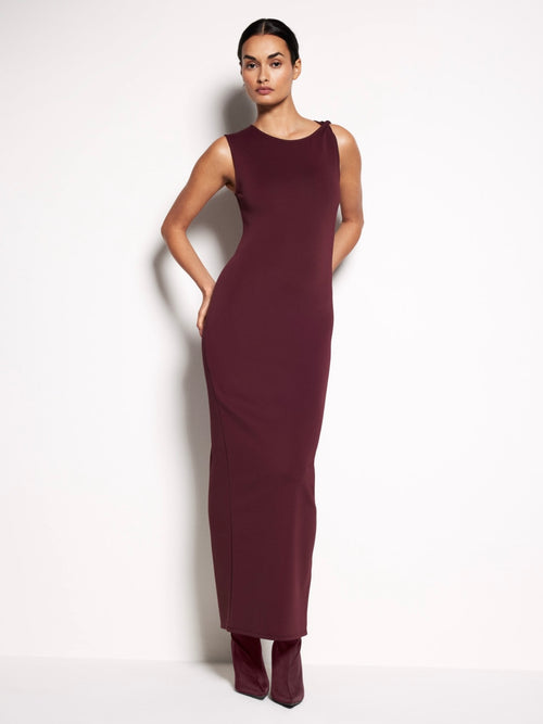 Scuba Twist Tank Maxi Dress in Oxblood