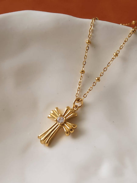 Lourdes CZ Cross Necklace
