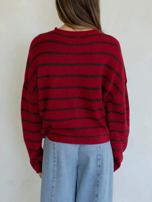 Piper Cabana Stripe Cardigan in Red & Brown