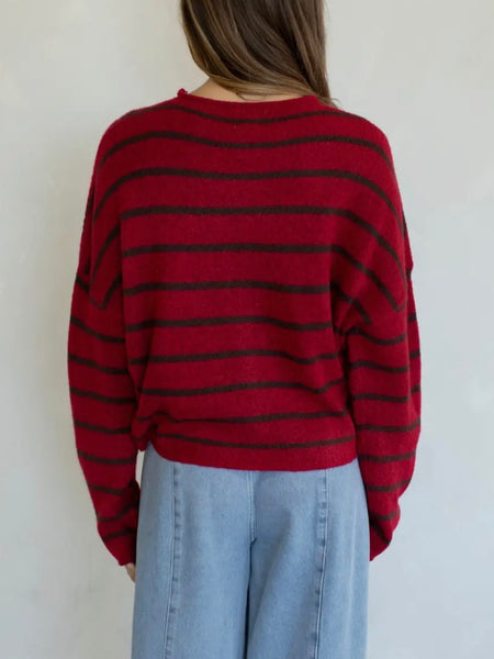 Piper Cabana Stripe Cardigan in Red & Brown