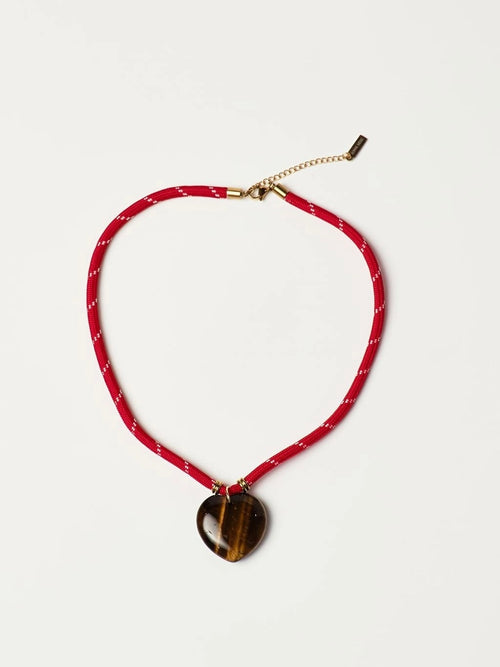 Heart Cord Necklace in Red & Tigers Eye