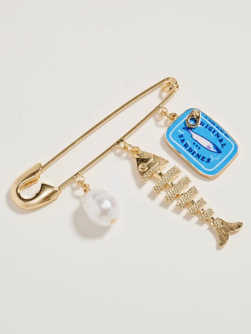 Fishbone Safety Pin Brooch