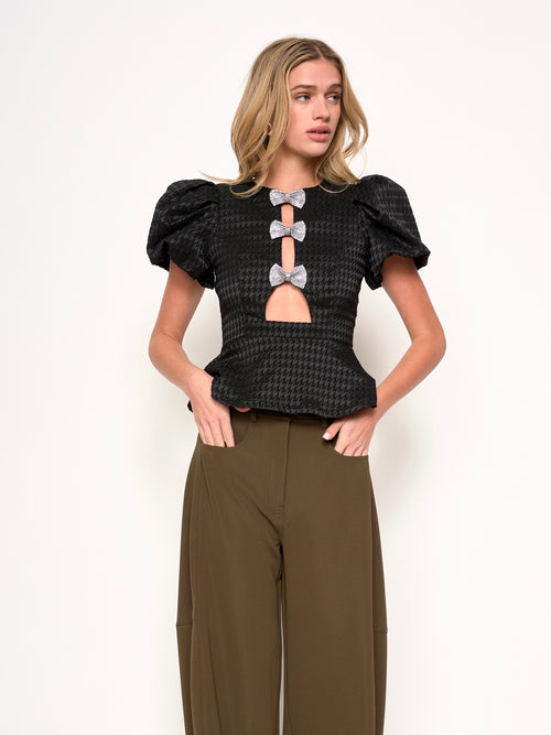 Bowie Top in Black Houndstooth