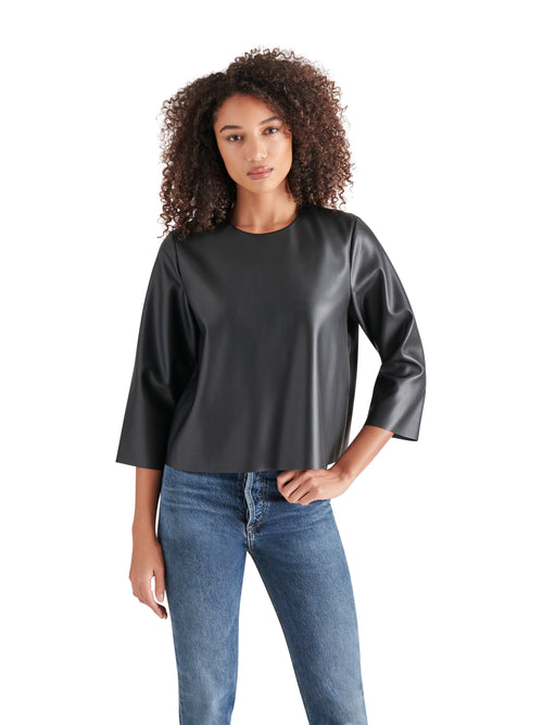 Dee Faux Leather Top in Black