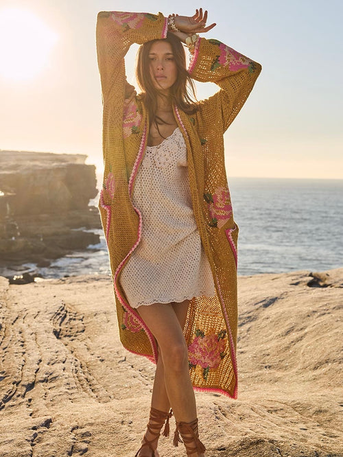 Coastal Granny Maxi Cardigan in Mustard