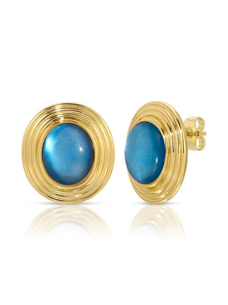 Saturn Statement Earrings in Blue Pearl of Pearl