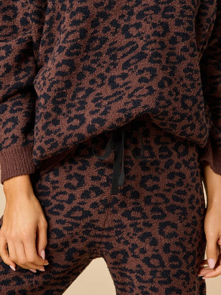 Marshmallow Leopard Crew Neck Lounge Set in Wild Espresso