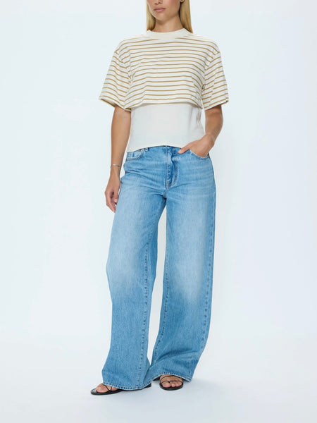 Camryn Twofer Top in Tannin Ecru Stripe