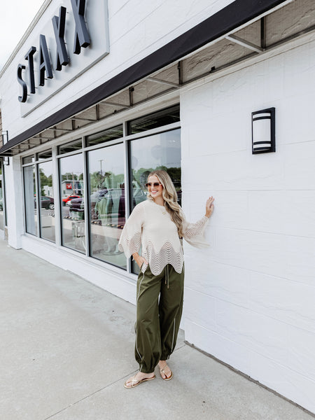 Wave Detail Knit Top in Beige
