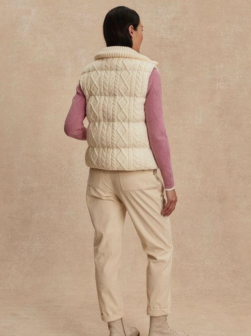 Irina Cable Knit Gilet in Egret