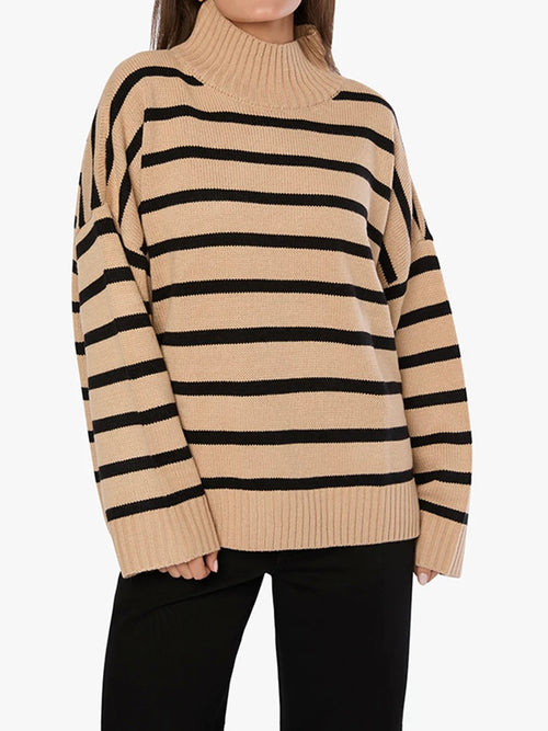 Oversized Funnel Neck Sweater in Soft Taupe & Black