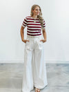 Knit Stripe Rope Embellished Top in Burgundy