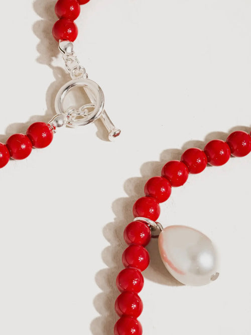 Joyeux Red Beaded Pearl Necklace