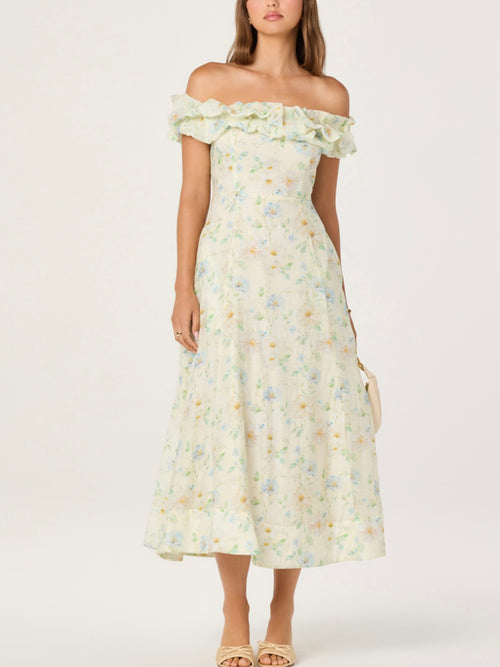 Alannah Dress in Pale Yellow Floral