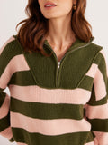 Darcy Quarter Zip Jumper in Khaki Stripe