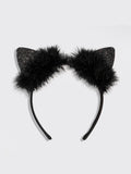 Satin Cat Ears Headband in Black