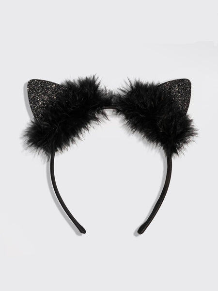 Satin Cat Ears Headband in Black