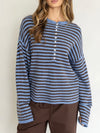 Oversized Striped Piper Henley in Blue & Brown