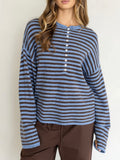 Oversized Striped Piper Henley in Blue & Brown