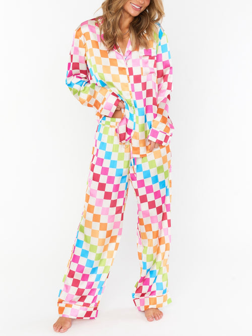 Classic PJ Set in Multi Checker Silky