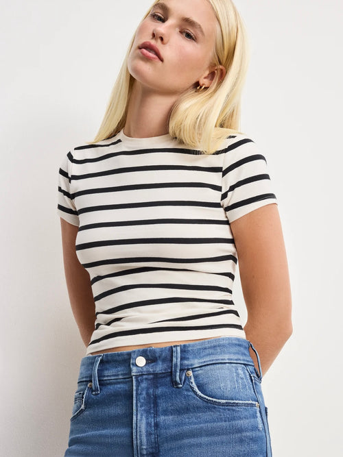 Super Stretch Baby Tee in Black & Ecru Stripe