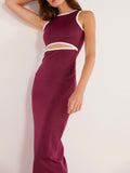 Stacy Contrast Bind Midi Dress in Plum