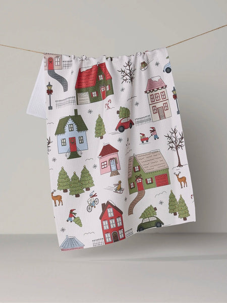 Winter Village Tea Towel