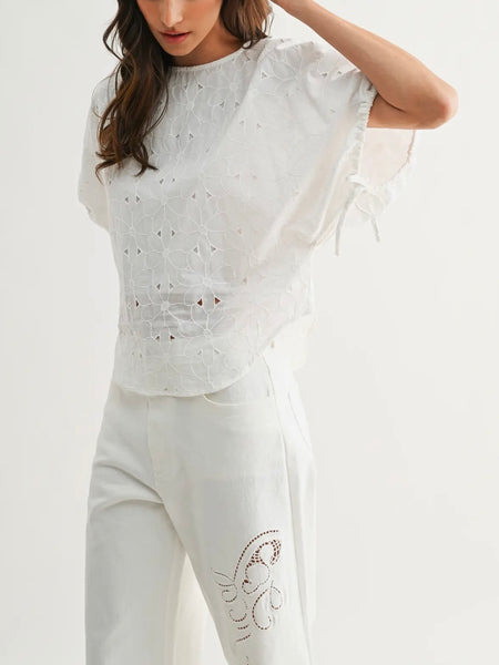 In The Blink Of An Eyelet Blouse in Off White