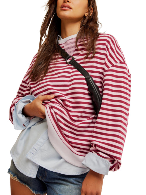 Classic Striped Crew in Raspberry Combo