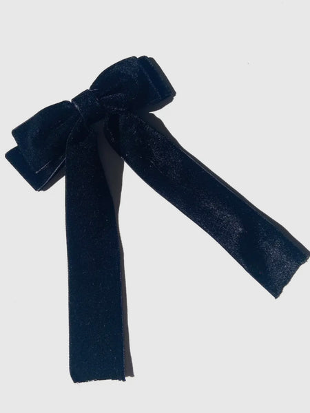 Classic Velvet Hair Bow Barrette in Black