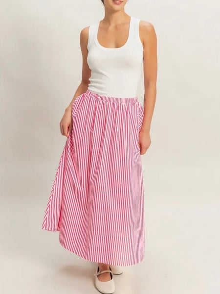 Stay Striped Maxi Skirt in Pink