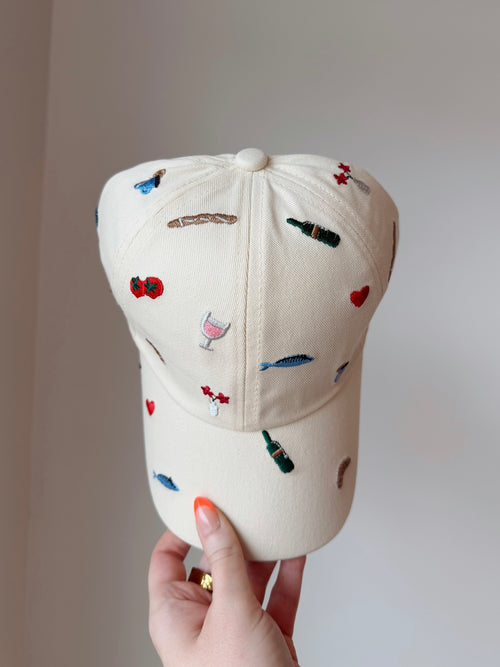 Embroidered Everything Hat in Cream