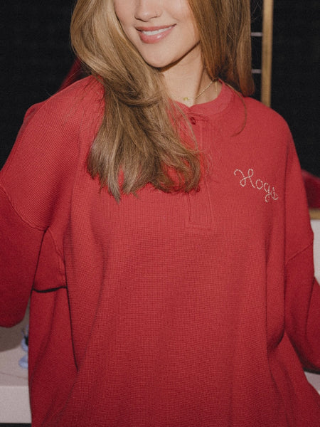 Woo Pig Henley Top in Red