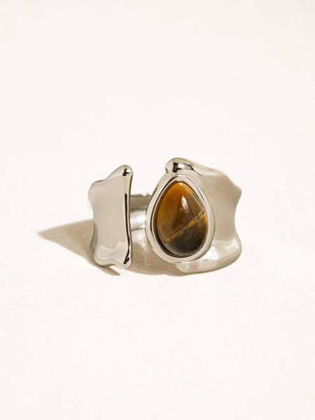 Jaspe Tiger Eye Statement Ring in Silver