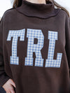Custom Embroidered Gingham TRL Mock Neck in Brown
