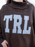 Custom Embroidered Gingham TRL Mock Neck in Brown